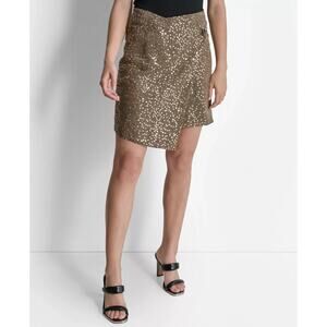 DKNY Women's Sequin Plaid Wrap Mini Skirt Multi Size 6 1622